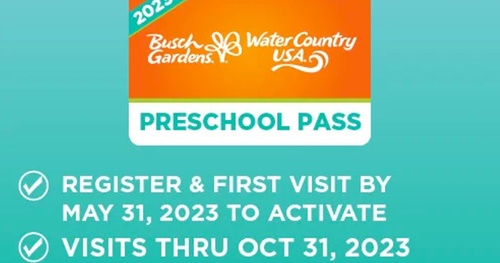 Free Busch Gardens & Water Country USA Preschool Pass